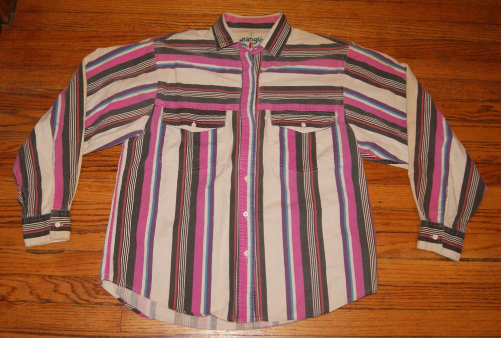 Vintage 90s Wrangler Striped Brushpopper Western Shirt Mens Large Painted Desert